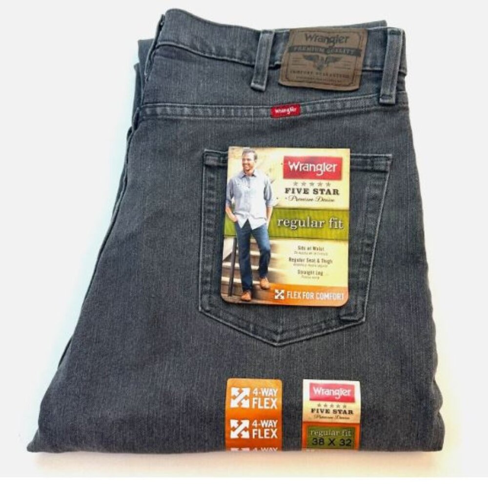 Wrangler Five Star W38 L32 Premium Regular Fit Straight Leg Men's Jeans Grey New